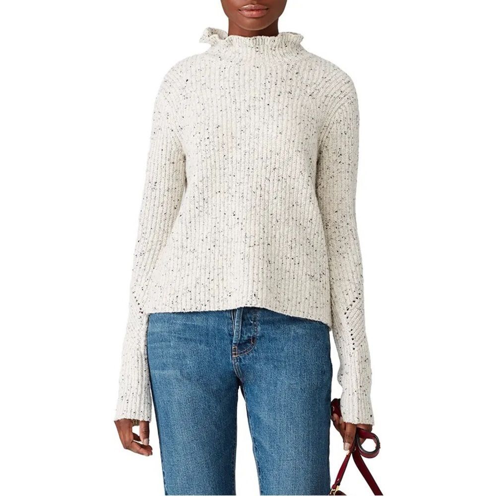 Joie Adaliz Ruffle Neck Wool Speckled Fleck Sweater